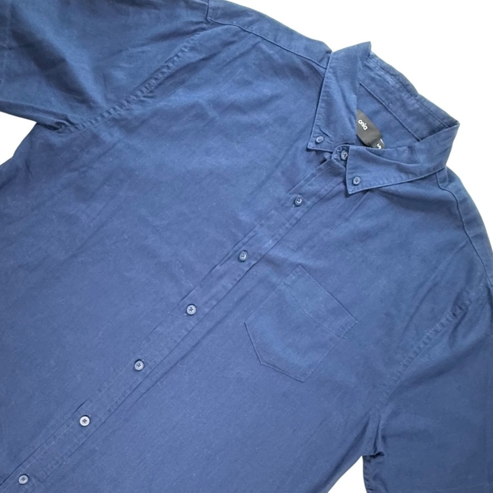 Onia Mens Navy Blue Linen Blend Short Sleeve Button‎ Down Shirt Size Large L/G